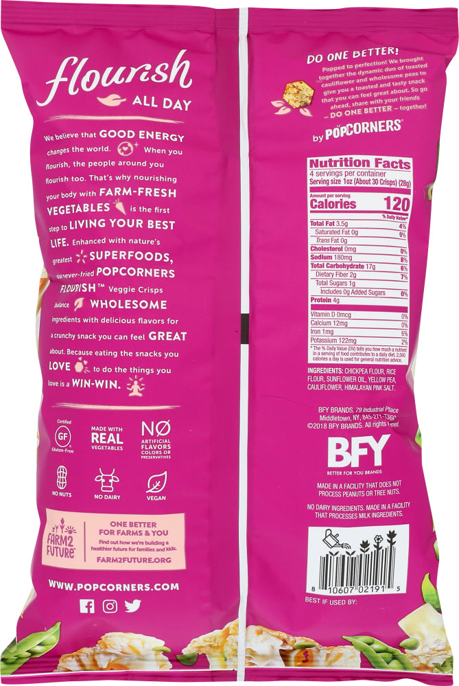 Popcorners: Flourish Crisp Veggie Toasted Cauliflower Lightly Salted, 4 Oz