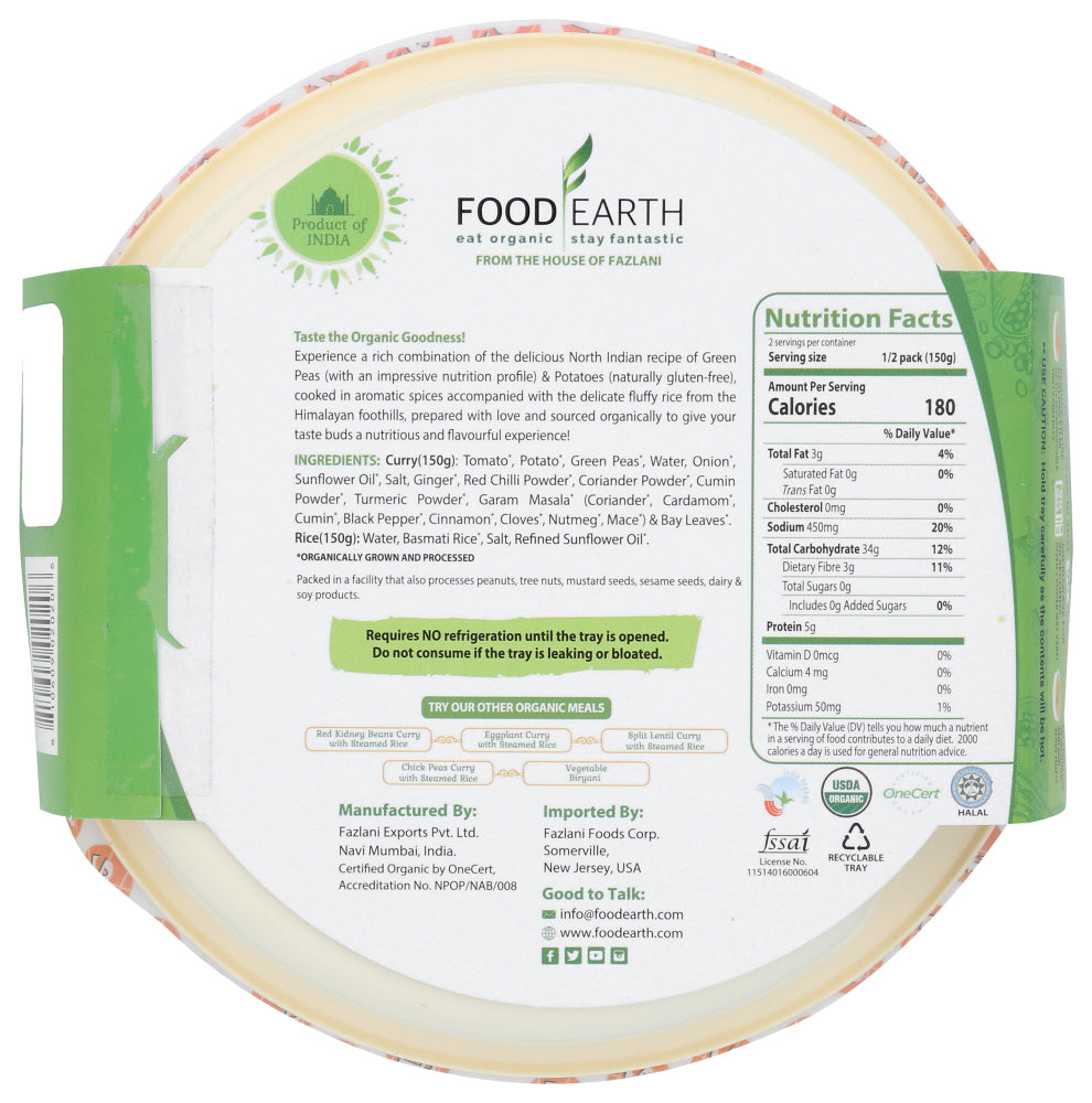 Food Earth: Entree Ptato Pea Rice, 10.58 Oz