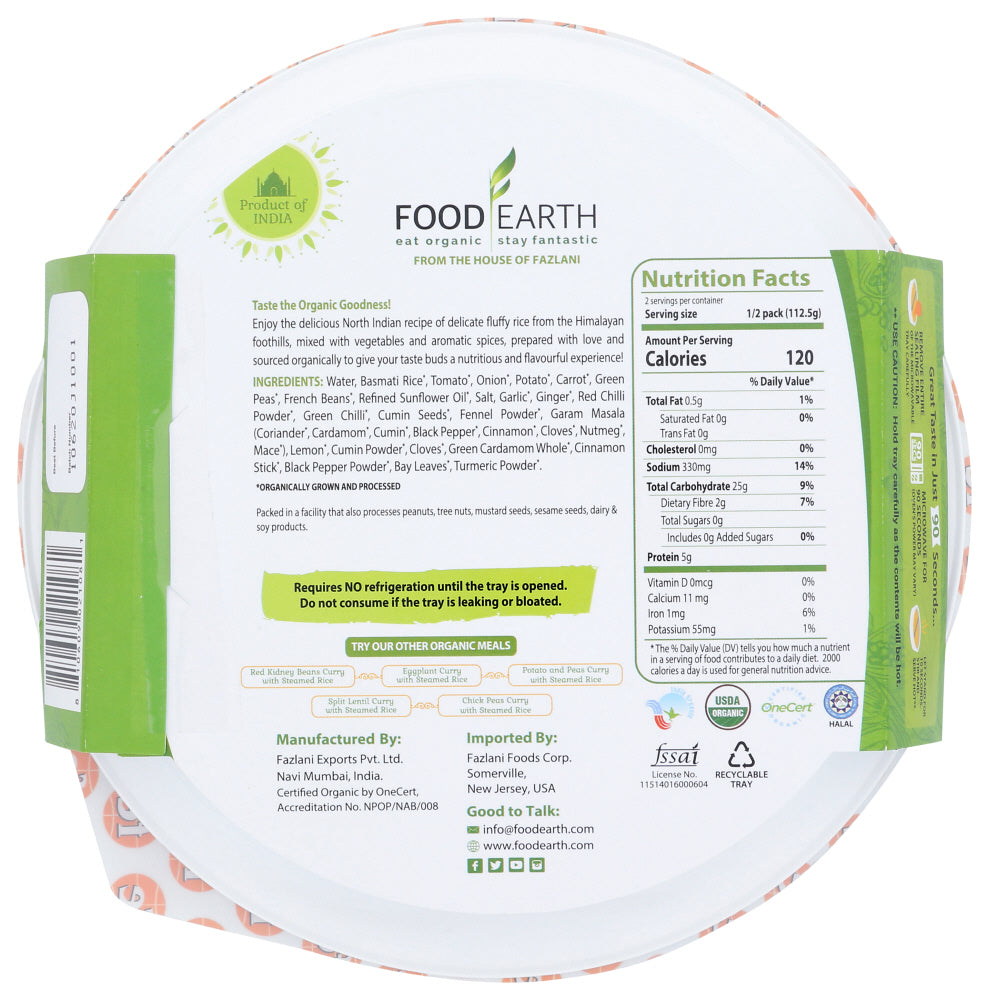 Food Earth: Entree Veg Biryani, 7.93 Oz