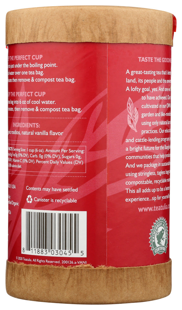 Teatulia: Vanilla Rooibos Tea, 30 Bg