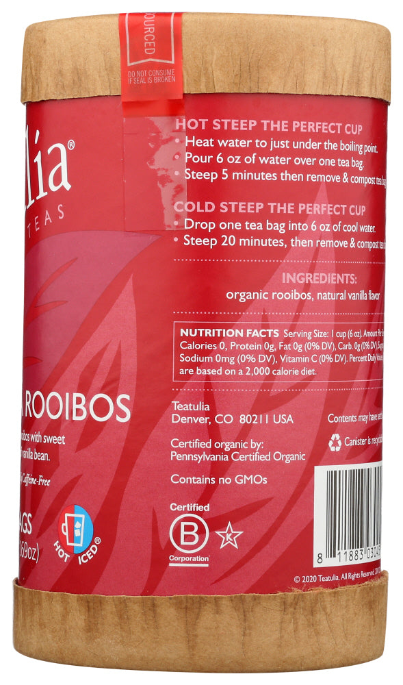 Teatulia: Vanilla Rooibos Tea, 30 Bg