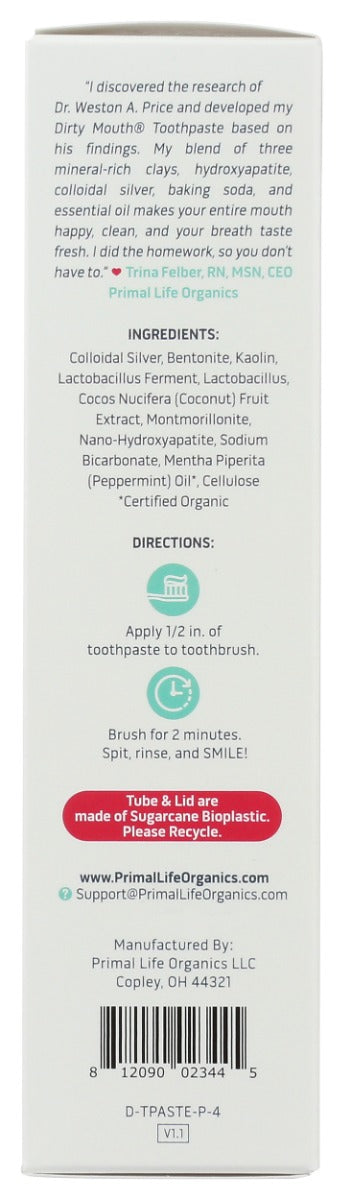 Primal Life Organics: Polished Peppermint Toothpaste, 4 Oz