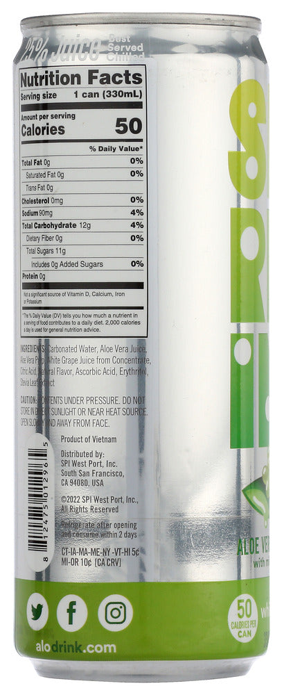 Alo: Sparkling White Grape Aloe Vera Juice, 11.2 Fo