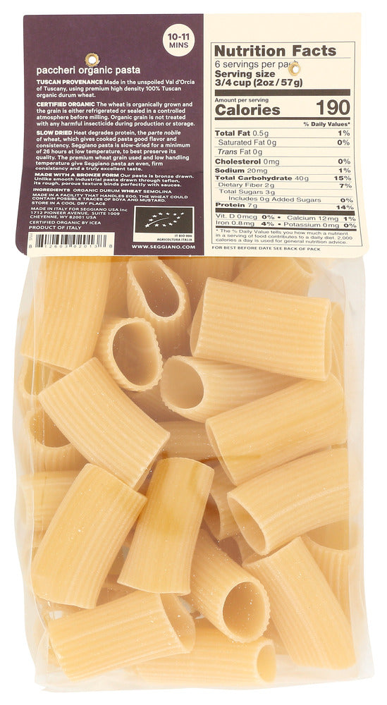 Seggiano: Organic Paccheri Pasta, 13.2 Oz