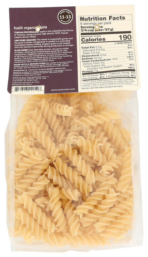 Seggiano: Organic Pasta Fusilli, 13.2 Oz