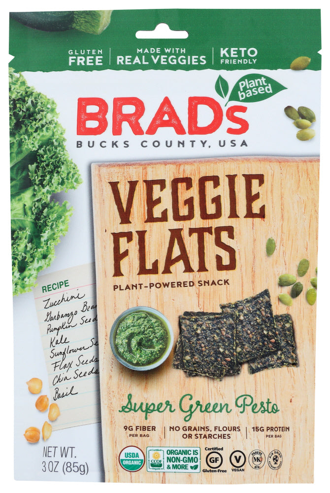 Brads Plant Based: Veggie Flats Super Green Pesto, 3 Oz