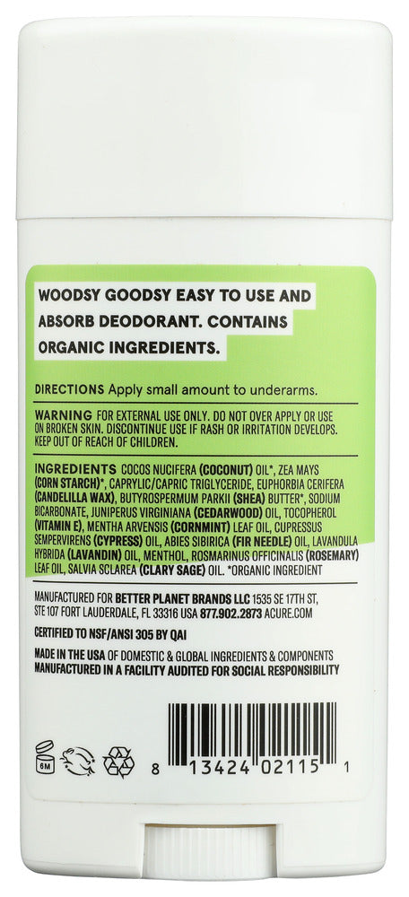 Acure: Deodorant Cedarwood Mint, 2.25 Oz