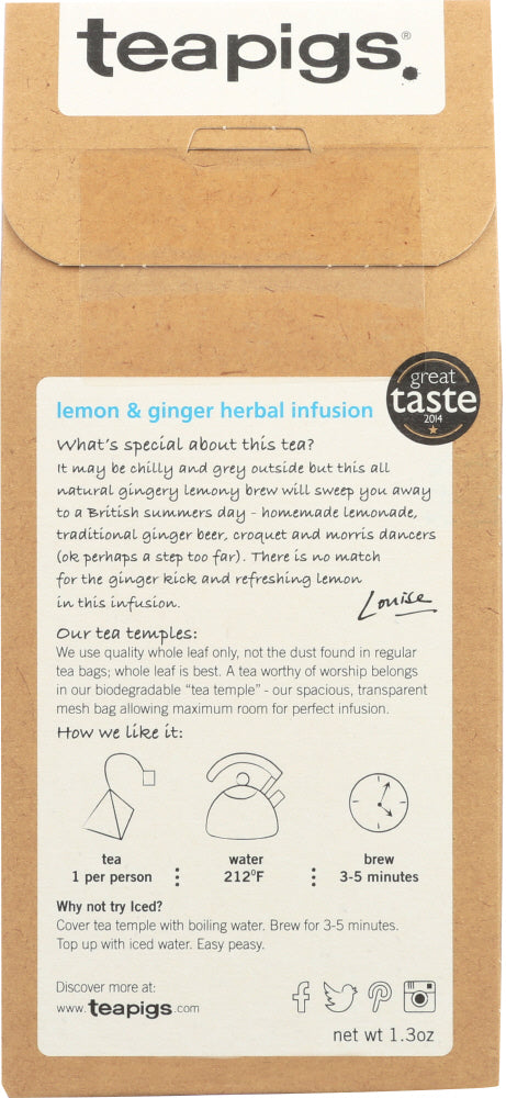 Teapigs: Tea Lemon Ginger, 15 Ea