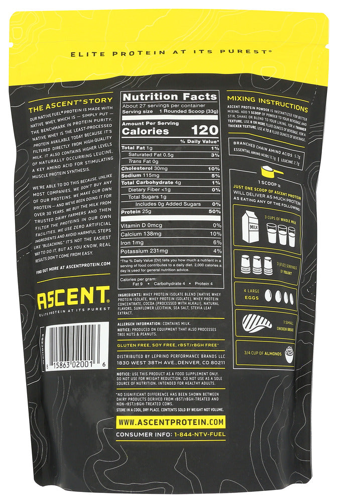 Ascent: Whey Protein Native Choco, 2 Lb