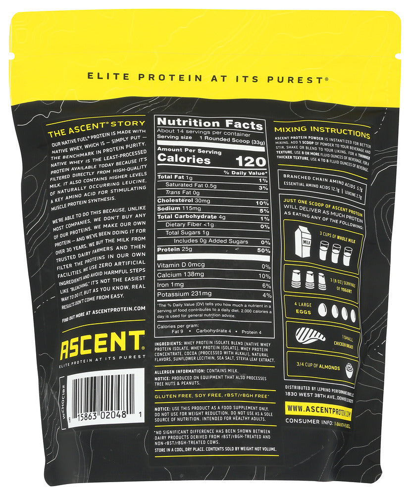 Ascent: Whey Protein Native Choco, 1 Lb