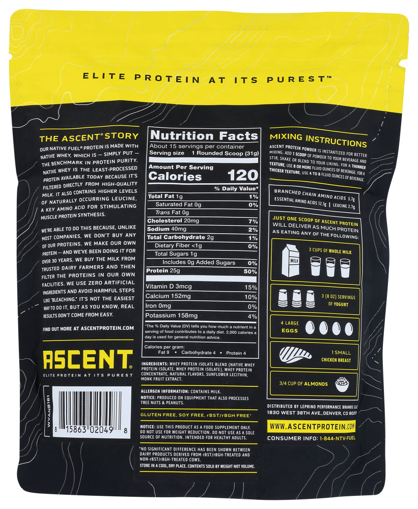 Ascent: Whey Protein Native Vanil, 1 Lb