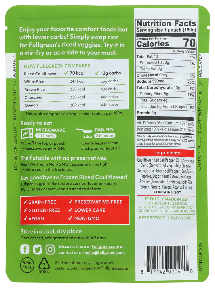 Fullgreen: Riced Cauliflower Tomato Corn Pepper, 6.7 Oz