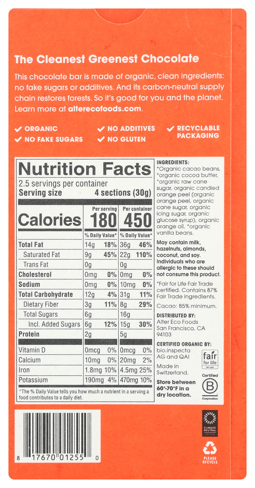 Alter Eco: Orange Blackout Dark Chocolate Bar, 2.65 Oz