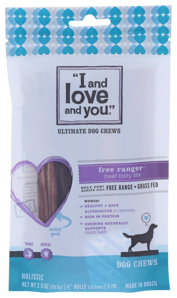 I&Love&You: Free Ranger Bully Stix Dog Chew Treats 6Ct, 2.5 Oz