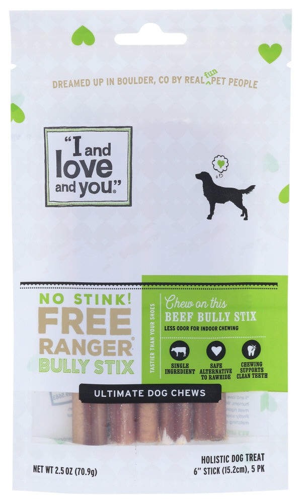 I&Love&You: No Stink Free Ranger Beef Bully Stix Dog Chews, 2.5 Oz