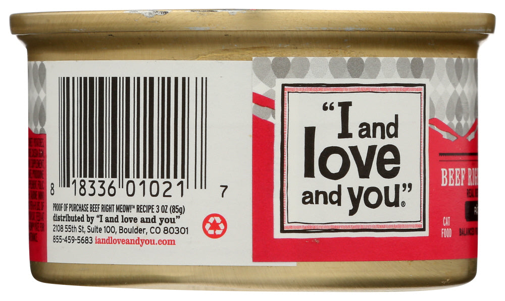 I&Love&You: Cat Food Beef Right Meow In Can, 3 Oz