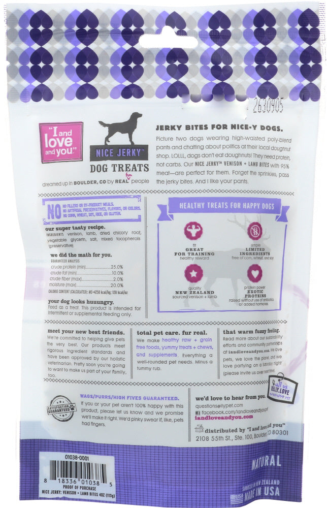 I&Love&You: Dog Treat Jrky Venison Bite, 4 Oz