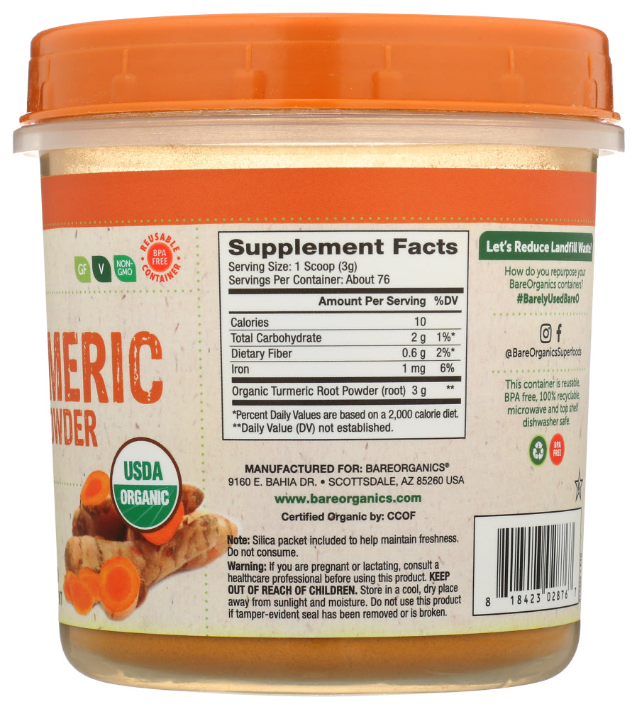 Bareorganics: Organic Turmeric Root Powder, 8 Oz