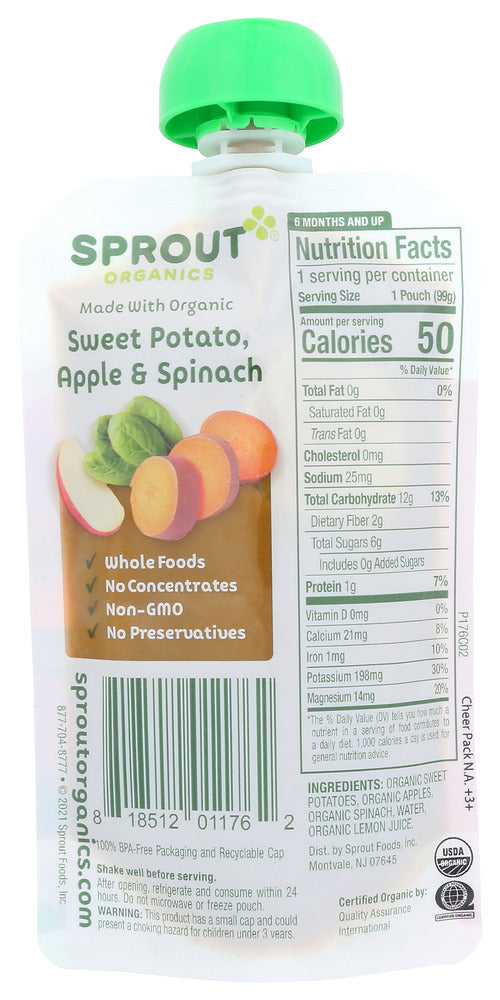 Sprout: Sweet Potato Apple Spinach Baby Food, 3.5 Oz