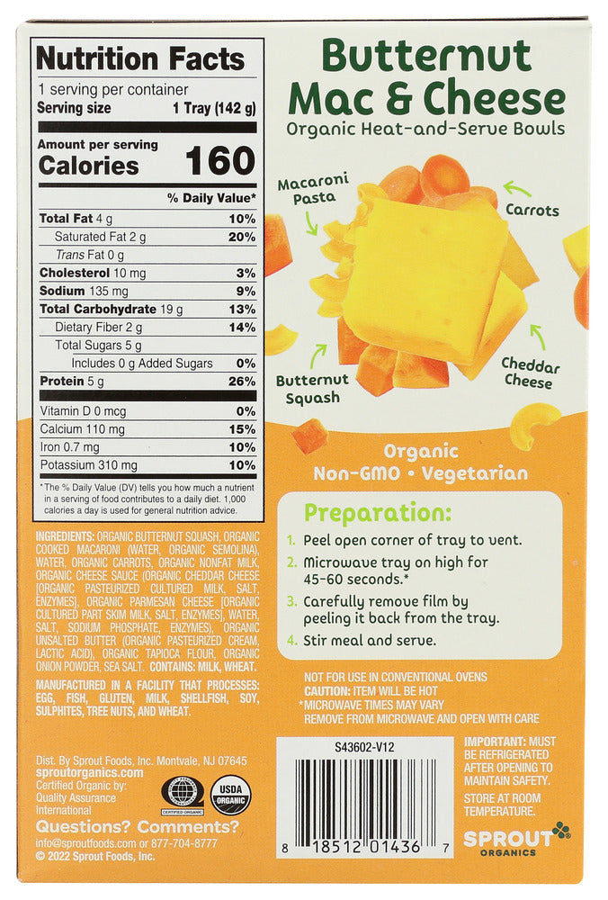 Sprout: Organic Butternut Mac N Cheese Toddler Meal, 5 Oz