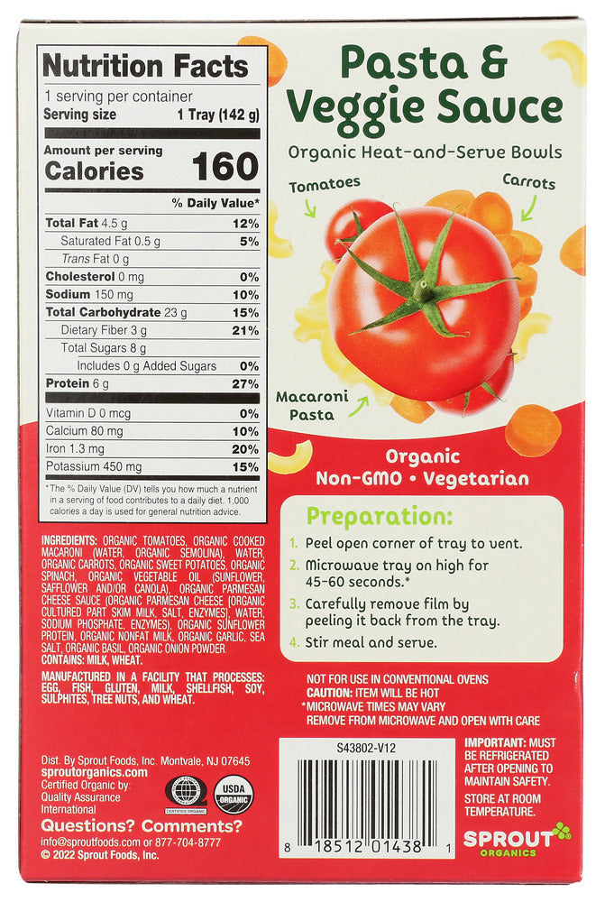 Sprout: Pasta & Veggie Sauce Toddler Meal, 5 Oz