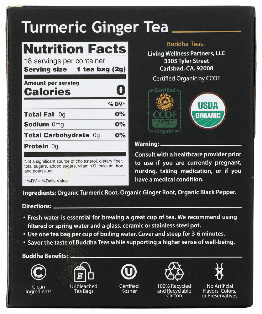 Buddha Teas: Tea Turmeric Ginger, 18 Bg