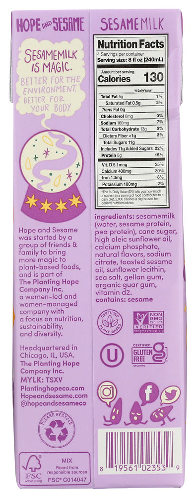 Hope And Sesame: Milk Vanilla Sesame, 32 Oz