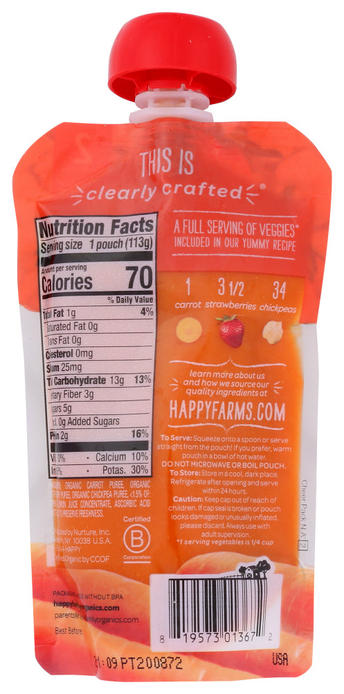 Happy Baby: Carrots, Strawberries And Chickpeas Pouch, 4 Oz