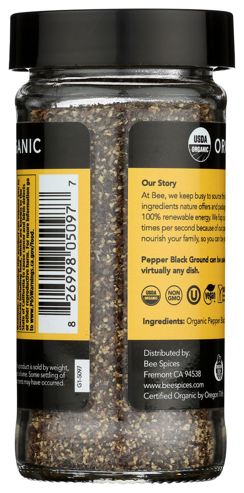 Bee Spices: Organic Pepper Black Ground, 1.6 Oz