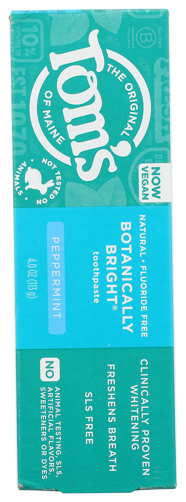 Toms Of Maine: Fluoride Free Botanically Bright Toothpaste Peppermint, 4 Oz