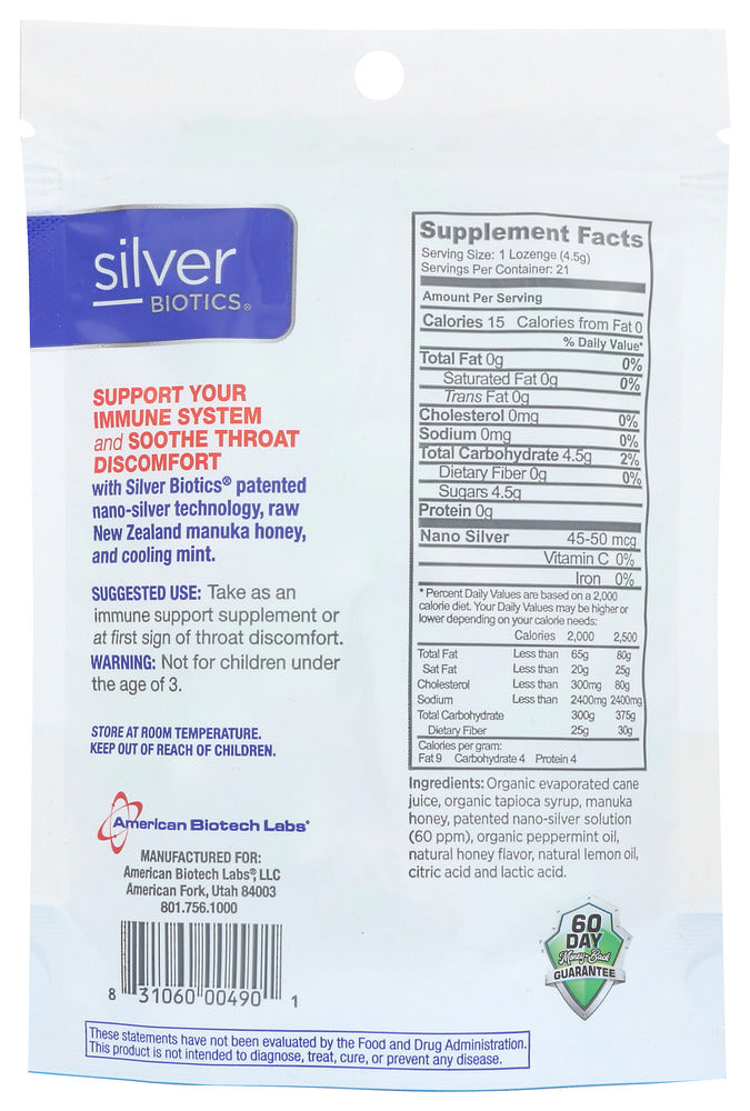 American Biotech Labs: Silver Biotic Lzenge Manu, 21 Pc