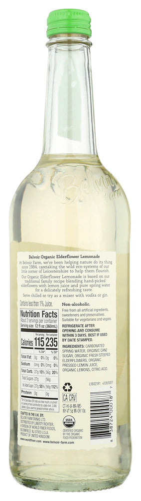 Belvoir: Organic Elderflower Lemonade Soft Drink, 25.4 Fo