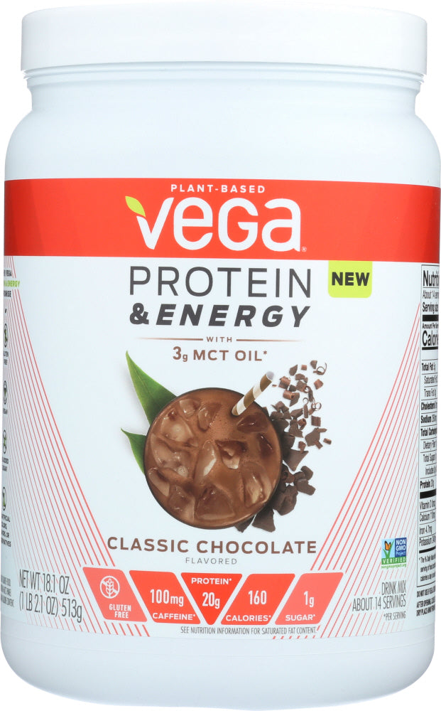 Vega: Protein And Energy Plant Based Protein Powder Classic Chocolate, 18.1 Oz