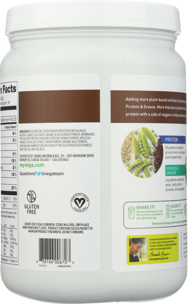 Vega: Protein And Greens Plant Based Protein Powder Chocolate, 18.4 Oz