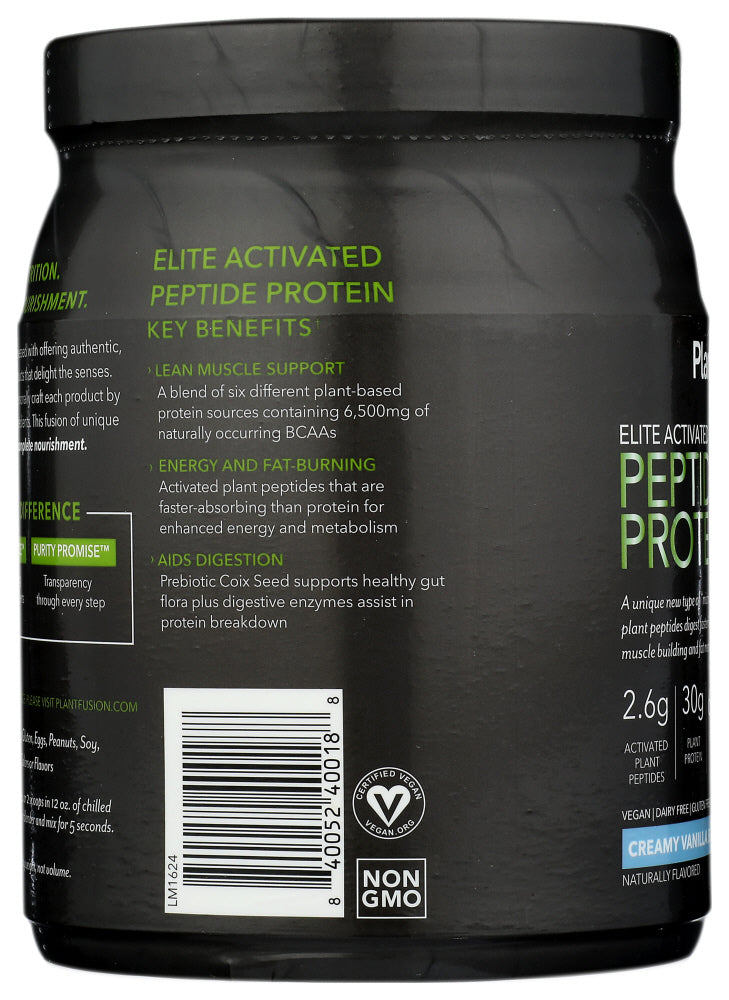 Plantfusion: Elite Activated Peptide Protein Creamy Vanilla Bean, 15.87 Oz