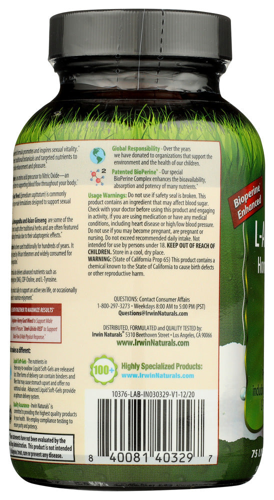 Irwin Naturals: L Arginine Horny Goat Weed, 75 Sg