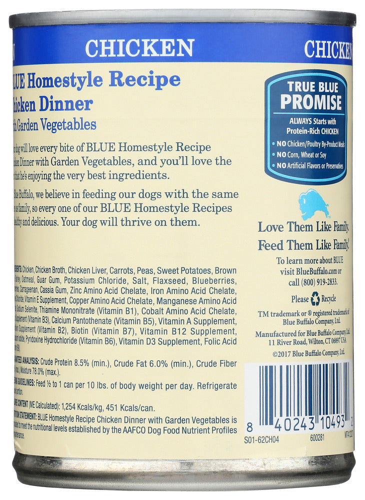 Blue Buffalo: Homestyle Recipe Adult Dog Food Chicken Dinner With Garden Vegetables, 12.50 Oz