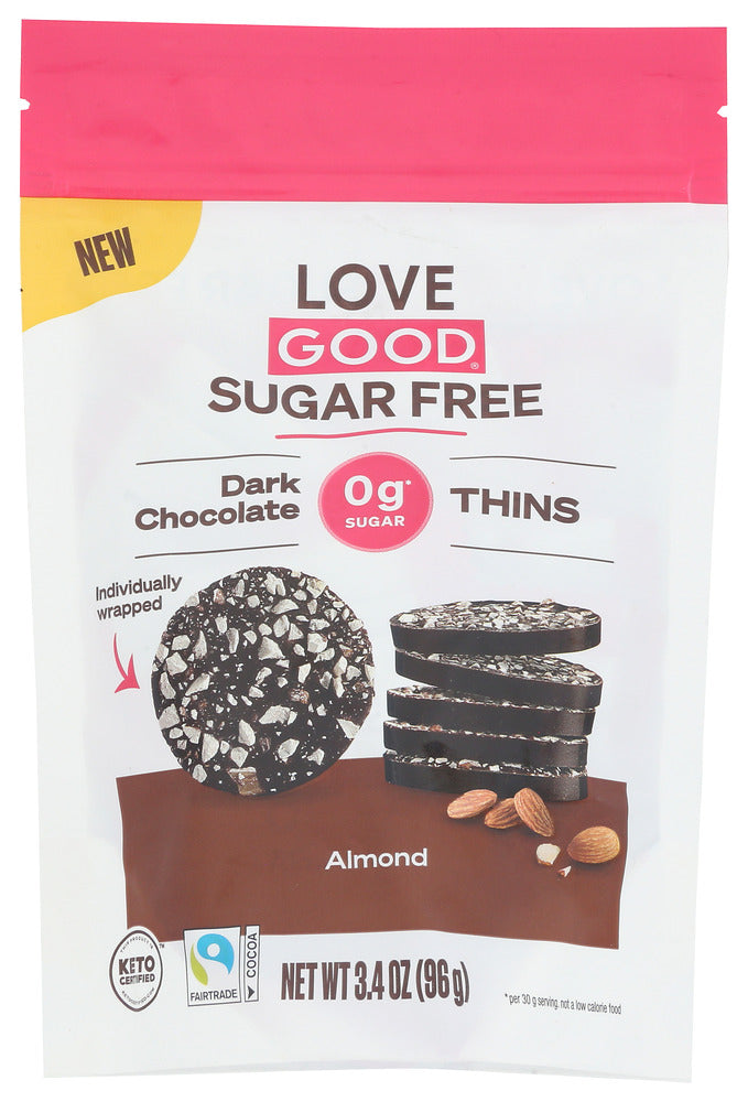 Love Good Fats: Dark Chocolate Thins Almond, 96 Gm