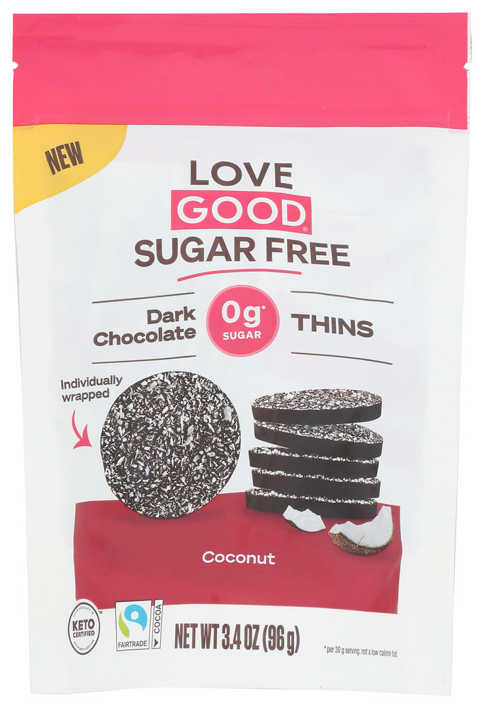 Love Good Fats: Dark Chocolate Thins Coconut, 96 Gm