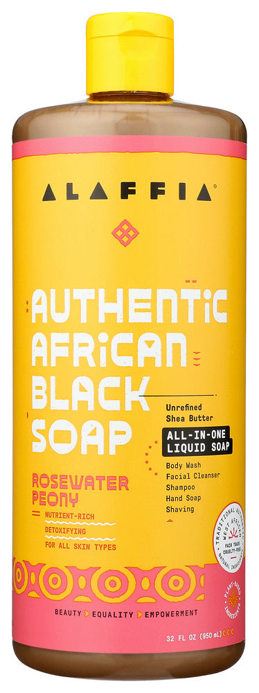 Alaffia: Authentic African Black Soap All In One Rosewater Peony, 32 Fo