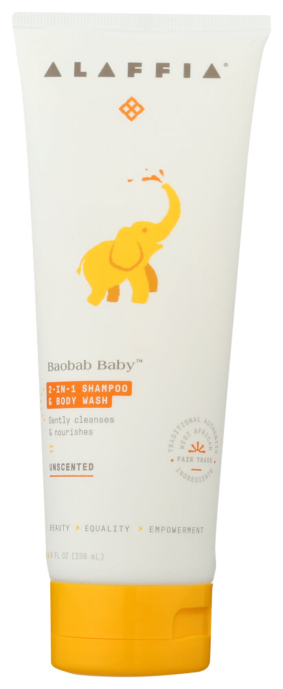 Alaffia: Baobab Baby Unscented 2In1 Shampoo & Body Wash, 8 Fo