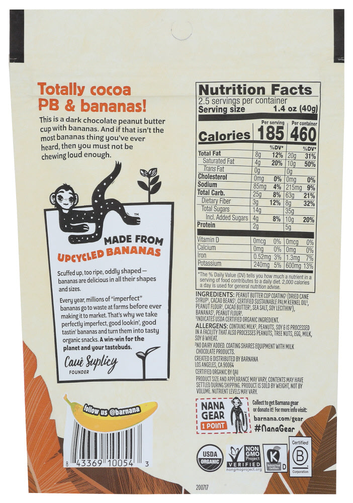 Barnana: Dipped Banana Bites Dark Chocolate Peanut Butter Cup , 3.5 Oz