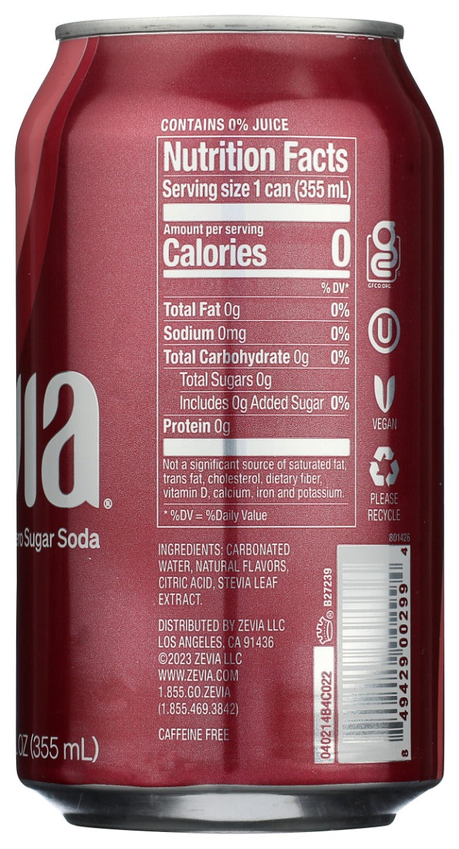 Zevia: Cran-Raspberry Zero Sugar Soda Rtd 6Pk, 72 Fo