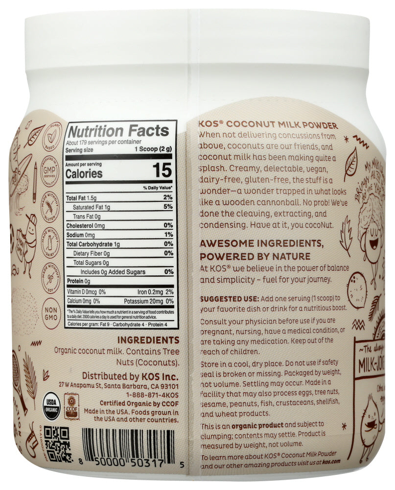 Kos: Organic Coconut Milk Powder, 12.6 Oz