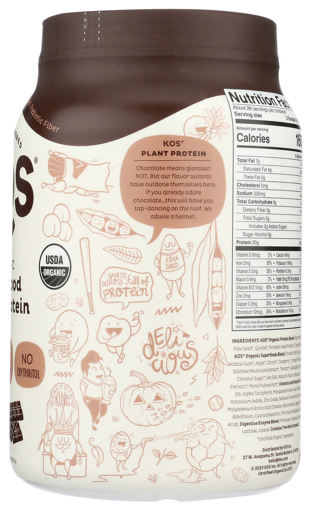 Kos: Organic Plant Protein Chocolate Flavored, 41.3 Oz