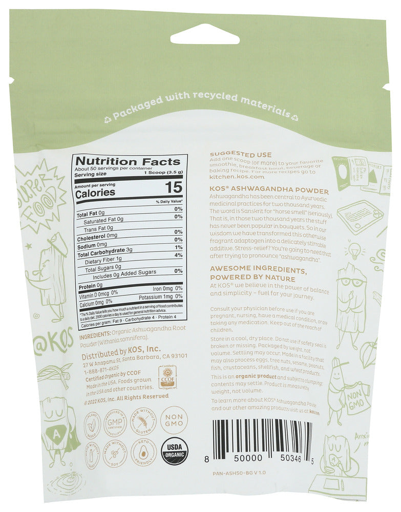 Kos: Superfood Ashwagndha Pwd, 6.2 Oz