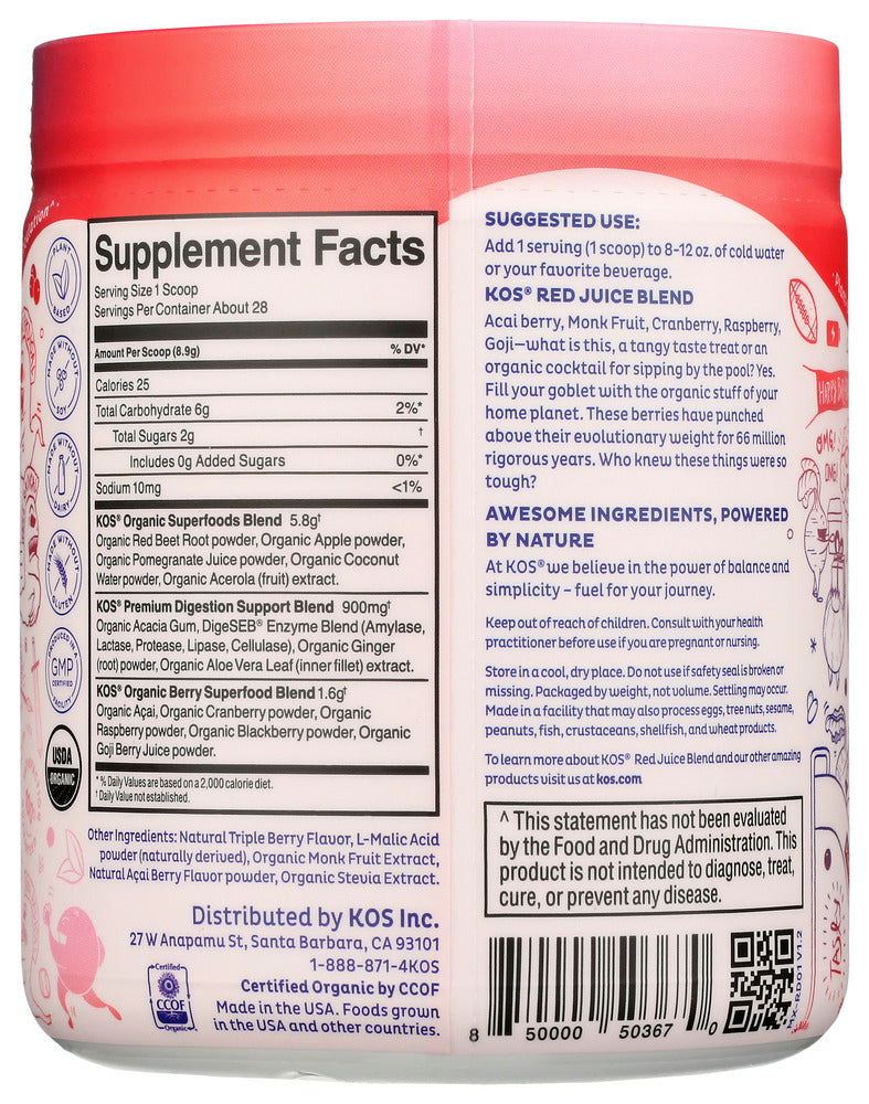 Kos: Goji Berry Popsicle Energizing Red Juice Blend, 8.78 Oz