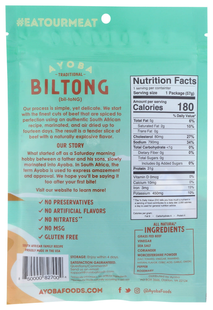 Ayoba: Traditional Biltong Air Dried Beef, 2 Oz