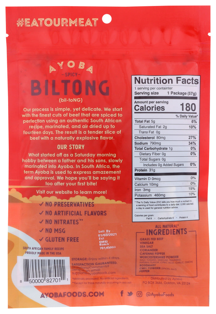 Ayoba: Spicy Biltong Air Dried Beef, 2 Oz