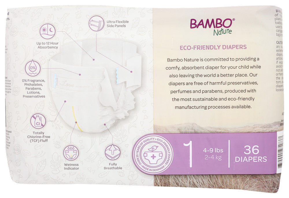 Bambo Nature: Diapers Baby Size 1, 36 Pk